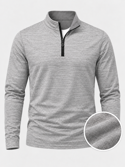 Light Gray Textured Performance Golf Quarter-Zip Pullover