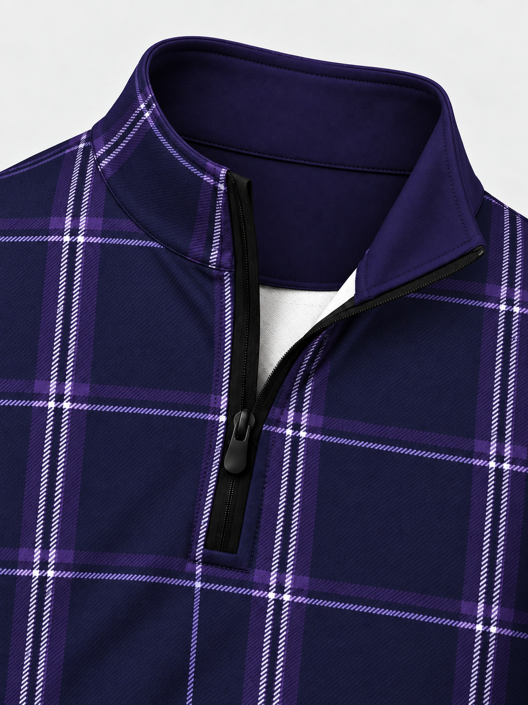 Navy Lavender Windowpane Plaid Performance Golf Quarter-Zip Pullover