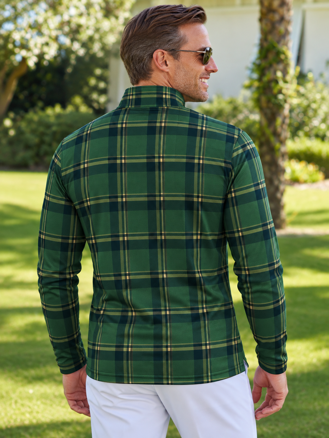 Forest Green Tartan Plaid Performance Golf Quarter-Zip Pullover