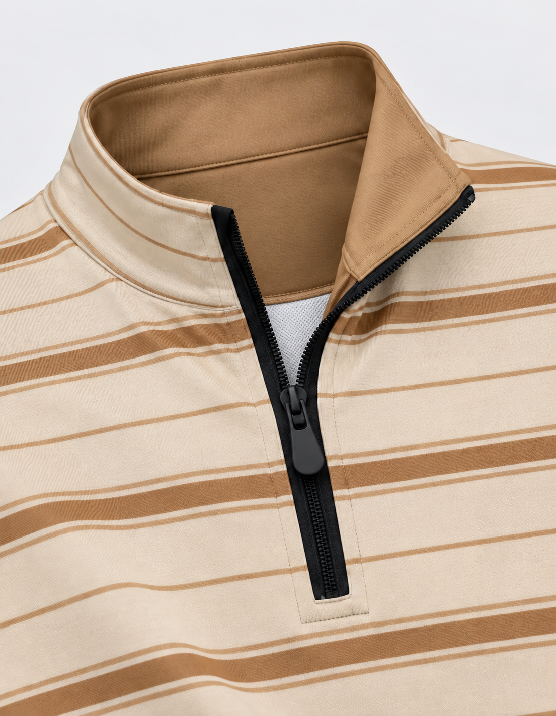 Ivory Camel Pinstripe Performance Golf Quarter-Zip Pullover