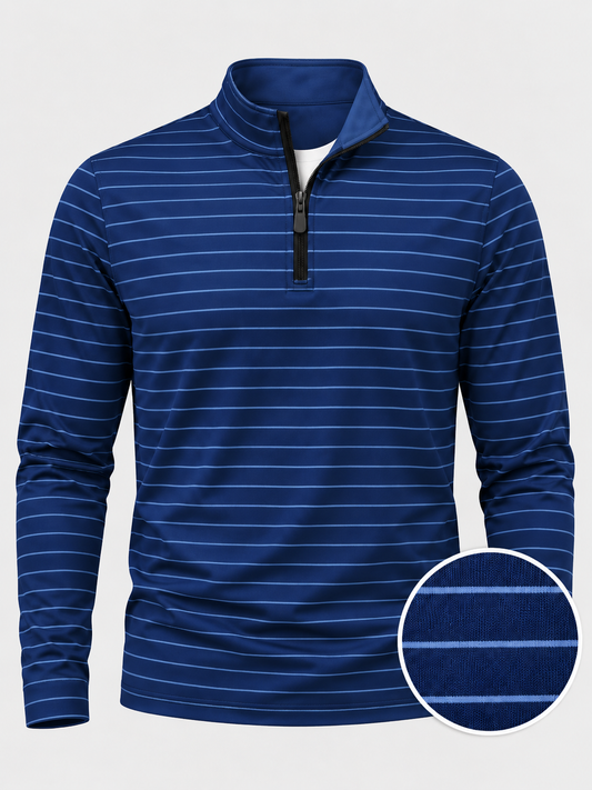 Royal Blue Fine Stripe Performance Quarter-Zip Pullover