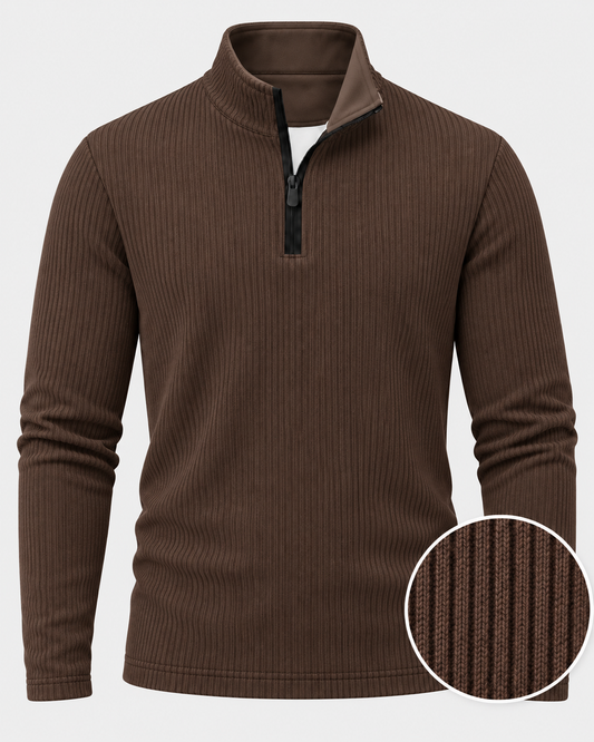 Chocolate Brown Ribbed Texture Print Performance Golf Quarter-Zip Pullover