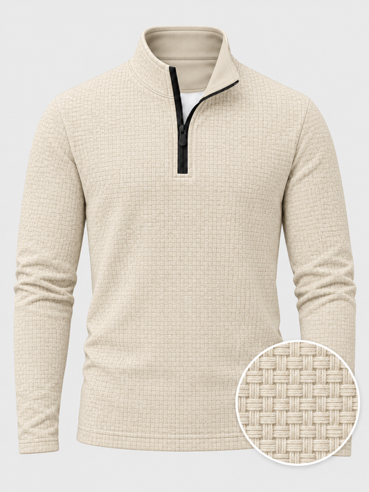 Ivory Basketweave Texture Print Performance Golf Quarter-Zip Pullover