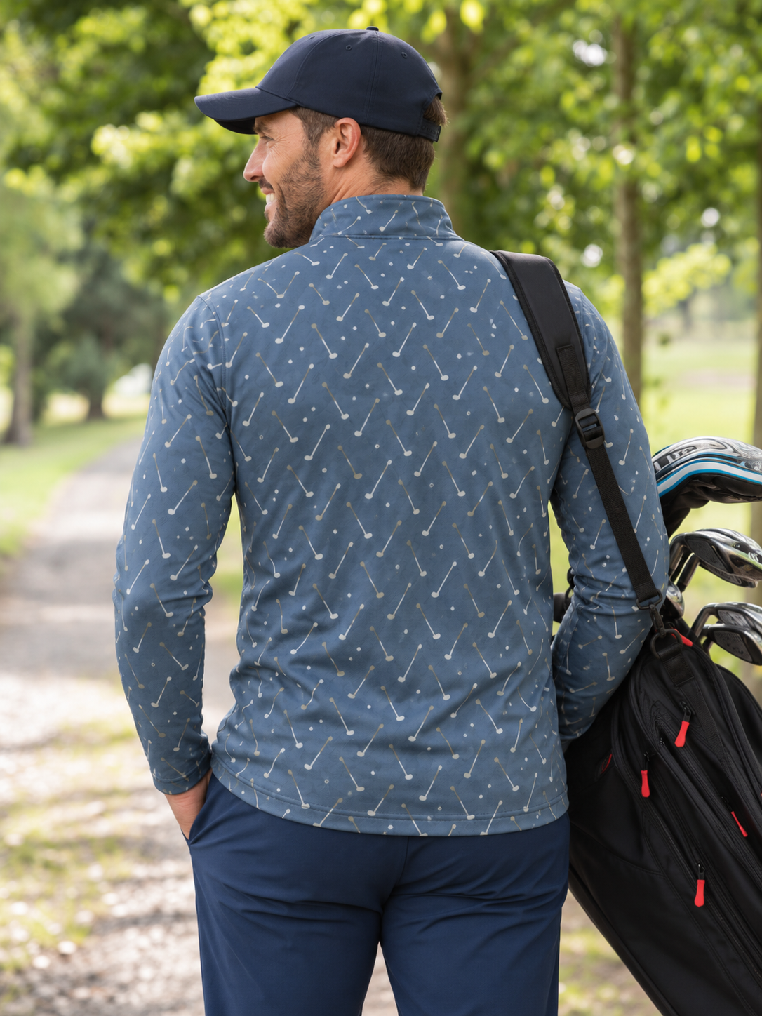 Slate Blue Golf Club Print Quarter-Zip Pullover