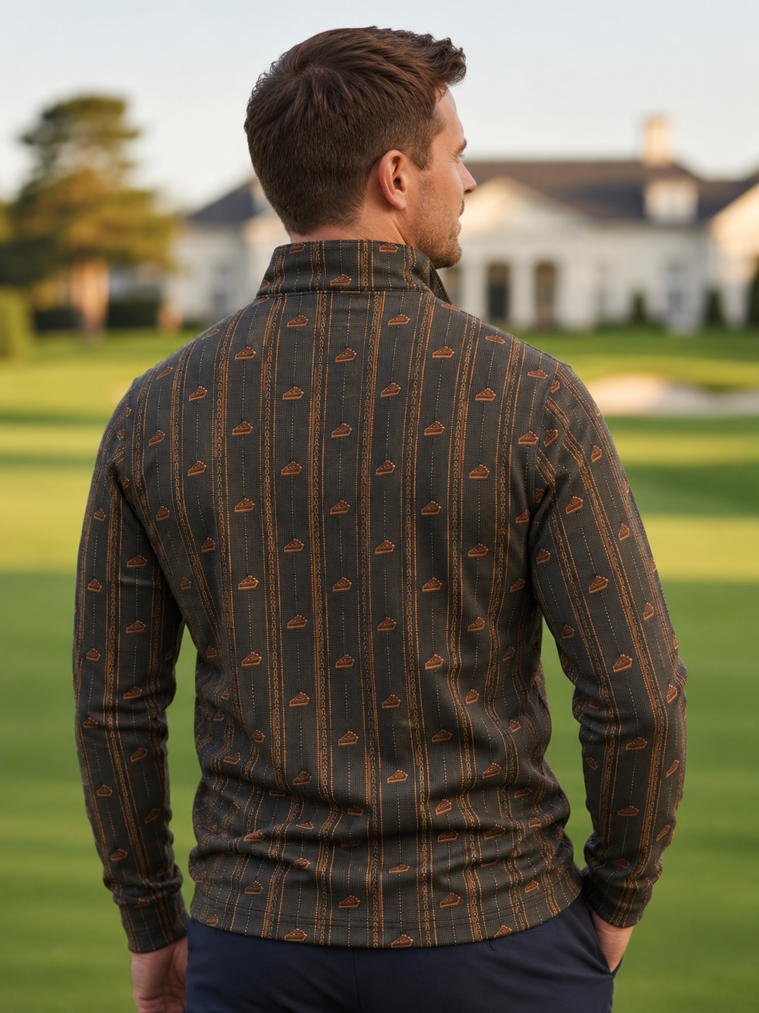 Vintage Pumpkin Pie Stripe Print Performance Golf Quarter-Zip Pullover