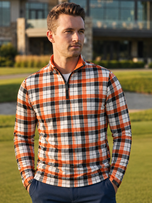 Autumn Orange Plaid Performance Quarter-Zip Pullover
