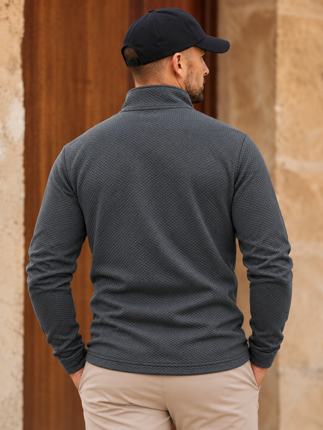 Charcoal Gray Waffle Texture Print Performance Golf Quarter-Zip Pullover