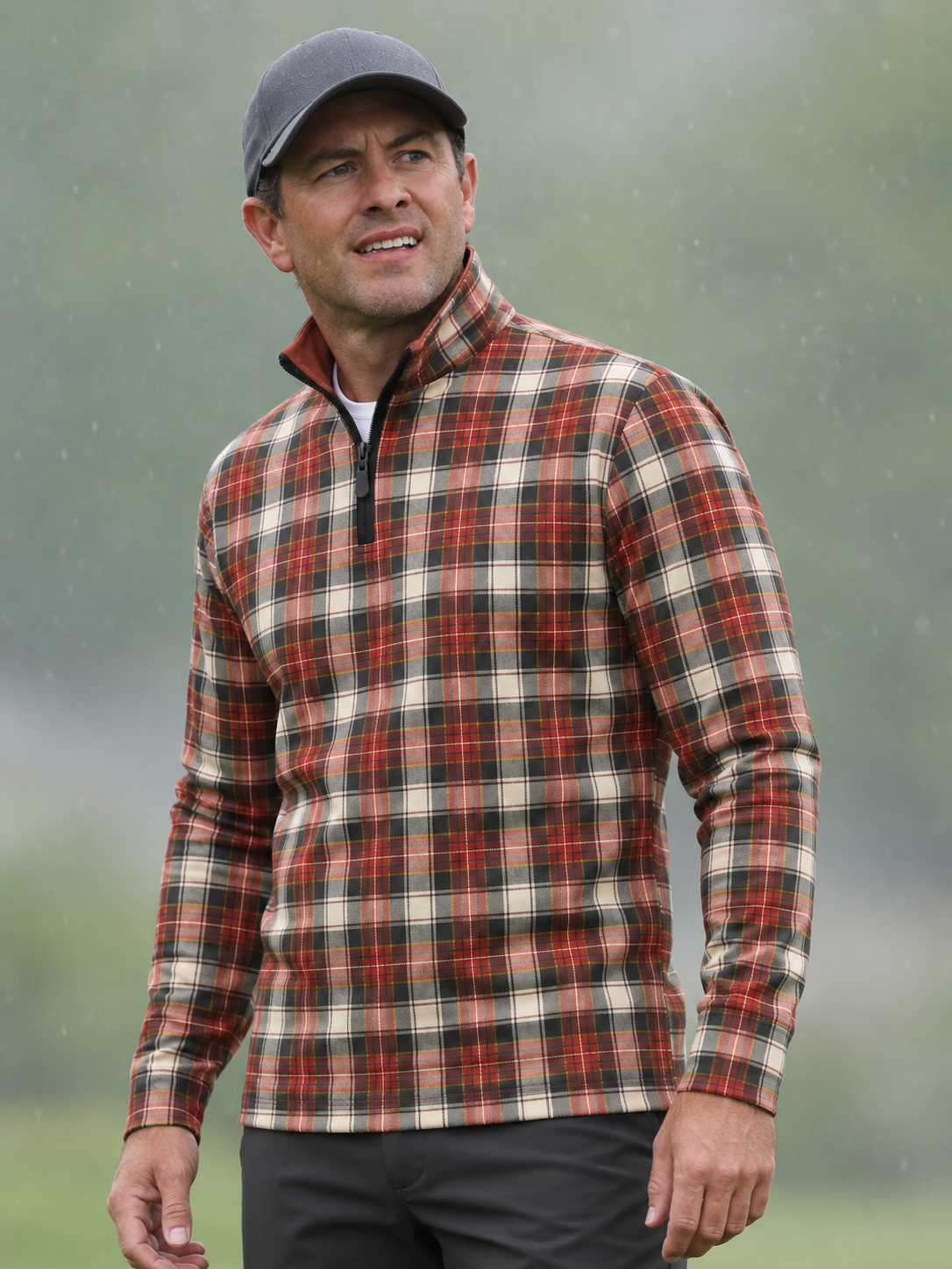 Crimson Cream and Black Plaid Performance Golf Quarter-Zip Pullover
