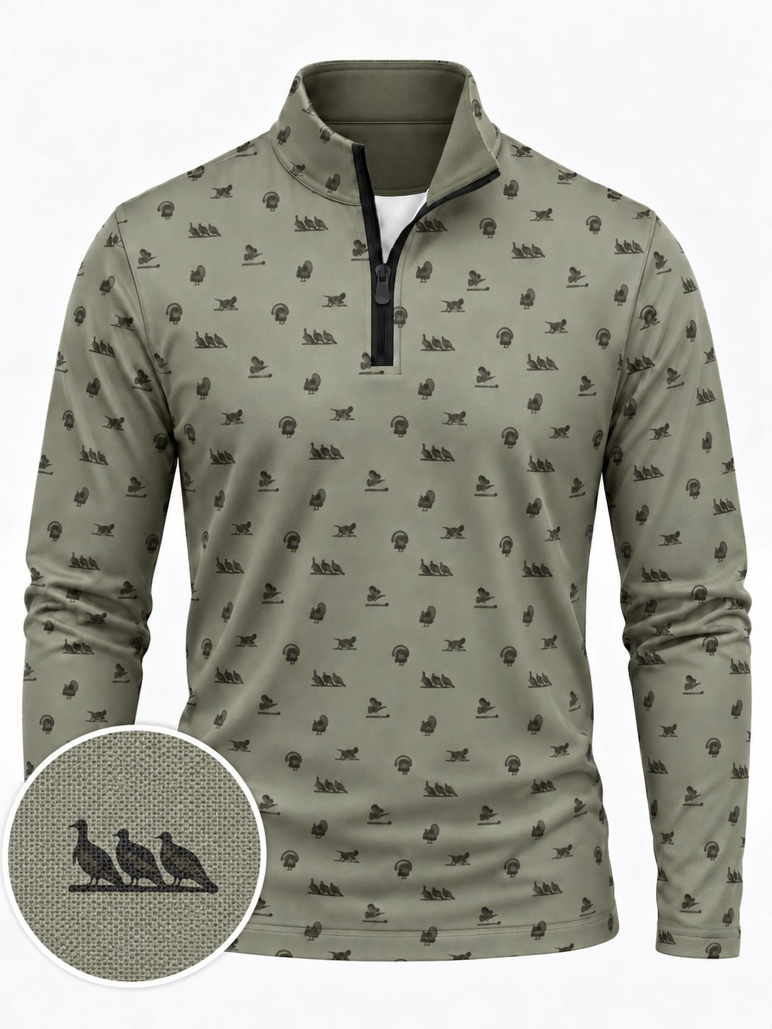 Sage Green Turkey Print Performance Golf Quarter-Zip Pullover