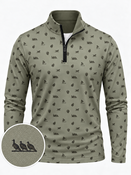 Sage Green Turkey Print Performance Golf Quarter-Zip Pullover