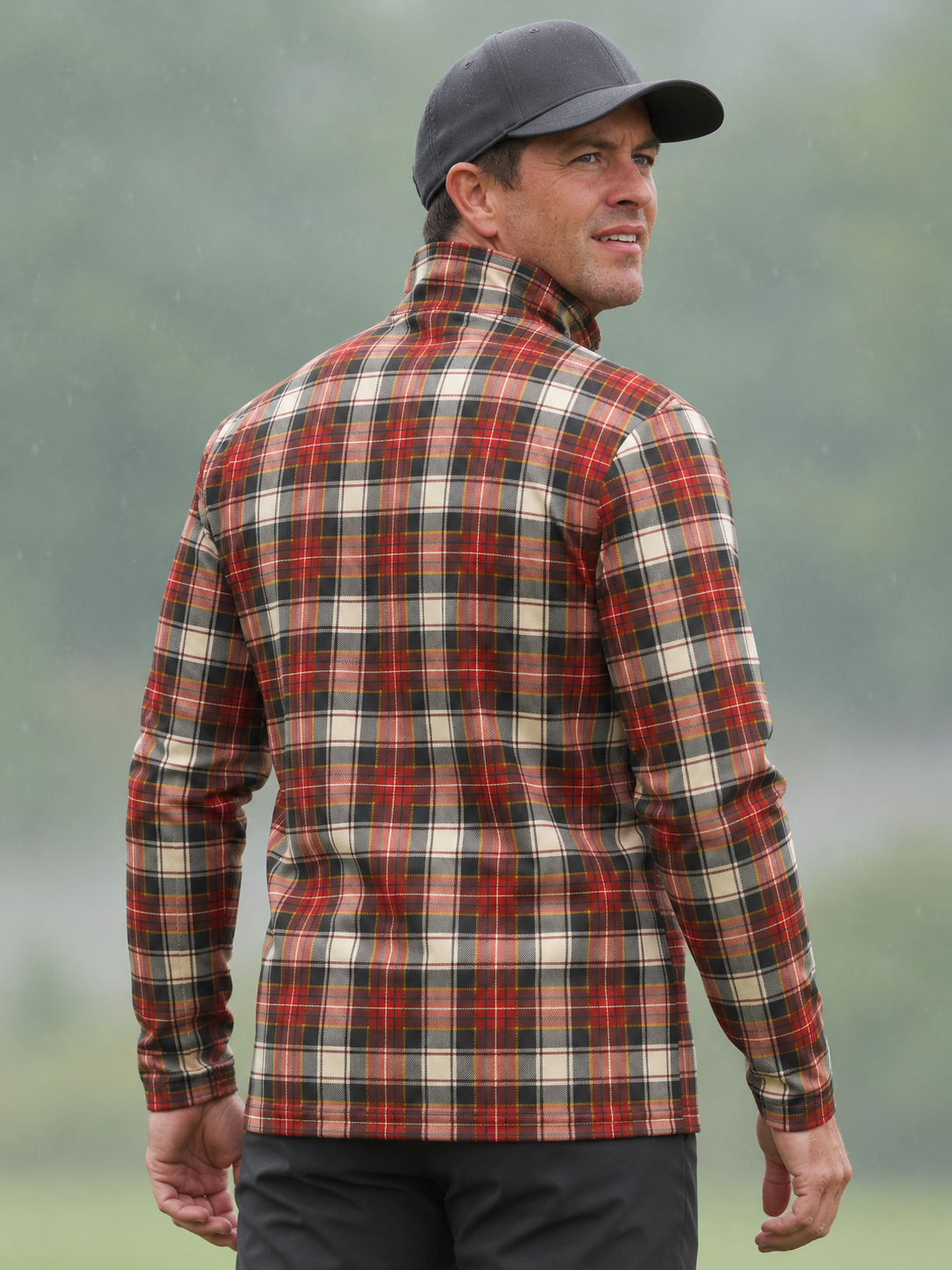 Crimson Cream and Black Plaid Performance Golf Quarter-Zip Pullover
