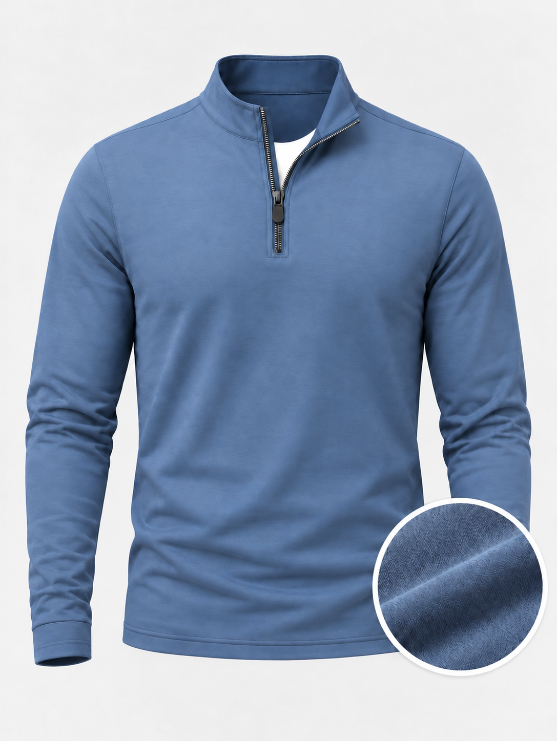Dusty Blue Textured Performance Golf Quarter-Zip Pullover