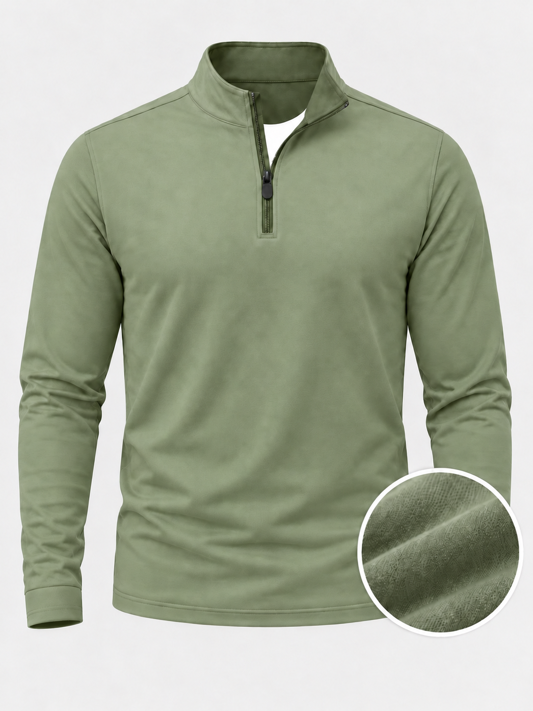 Sage Green Textured Performance Golf Quarter-Zip Pullover