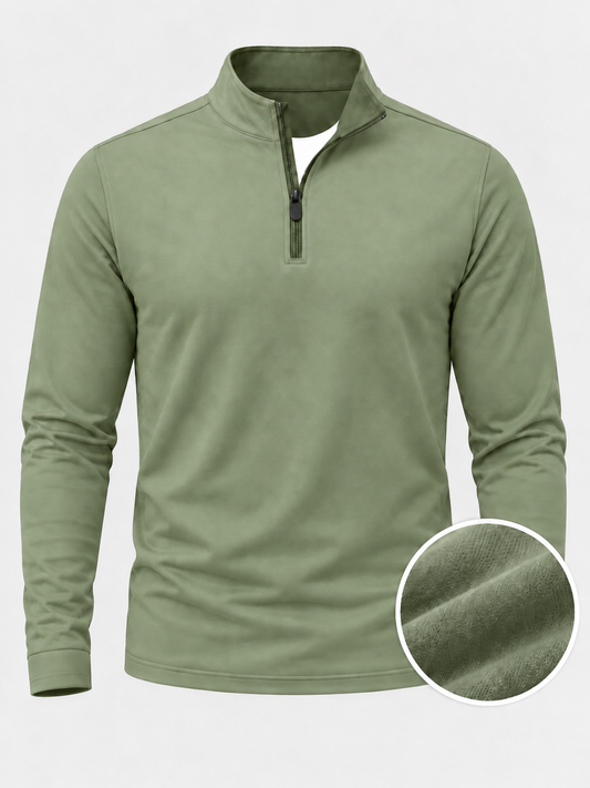 Sage Green Textured Performance Golf Quarter-Zip Pullover