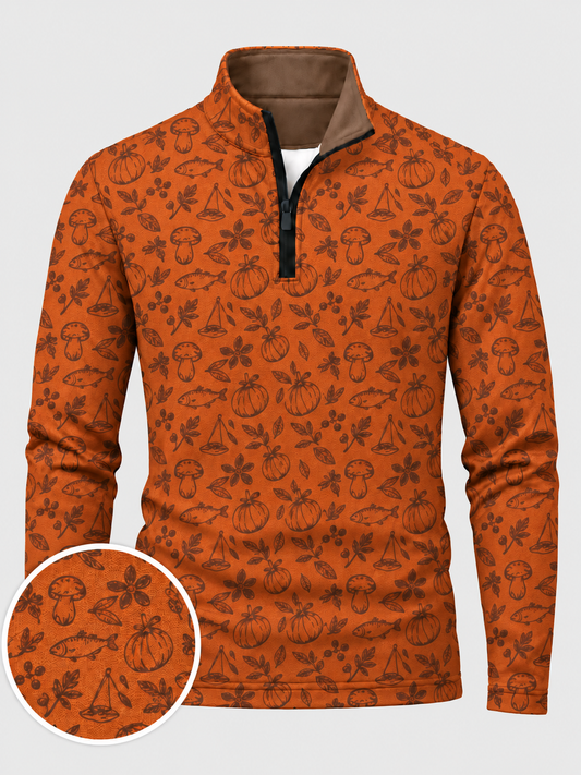 Burnt Orange Autumn Print Performance Golf Quarter-Zip Pullover