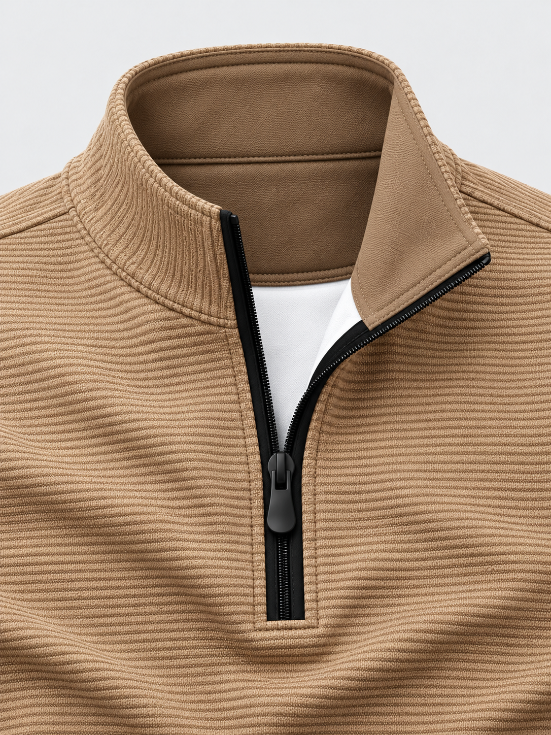 Sand Beige Horizontal Ribbed Texture Print Performance Golf Quarter-Zip Pullover