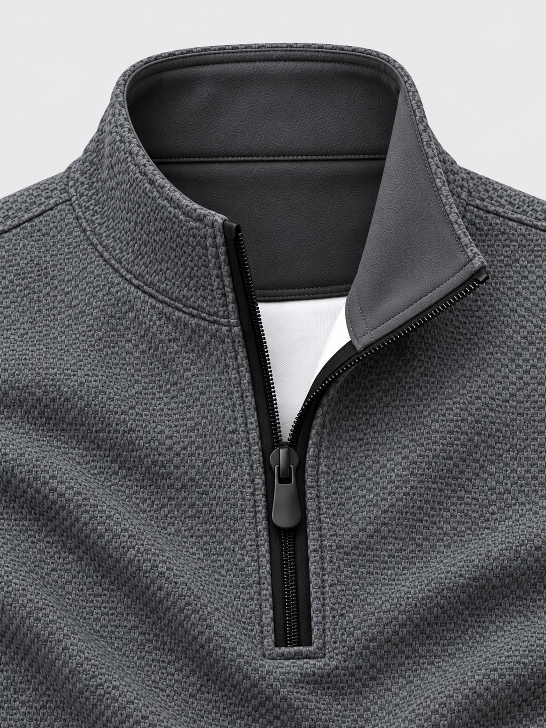 Charcoal Gray Waffle Texture Print Performance Golf Quarter-Zip Pullover