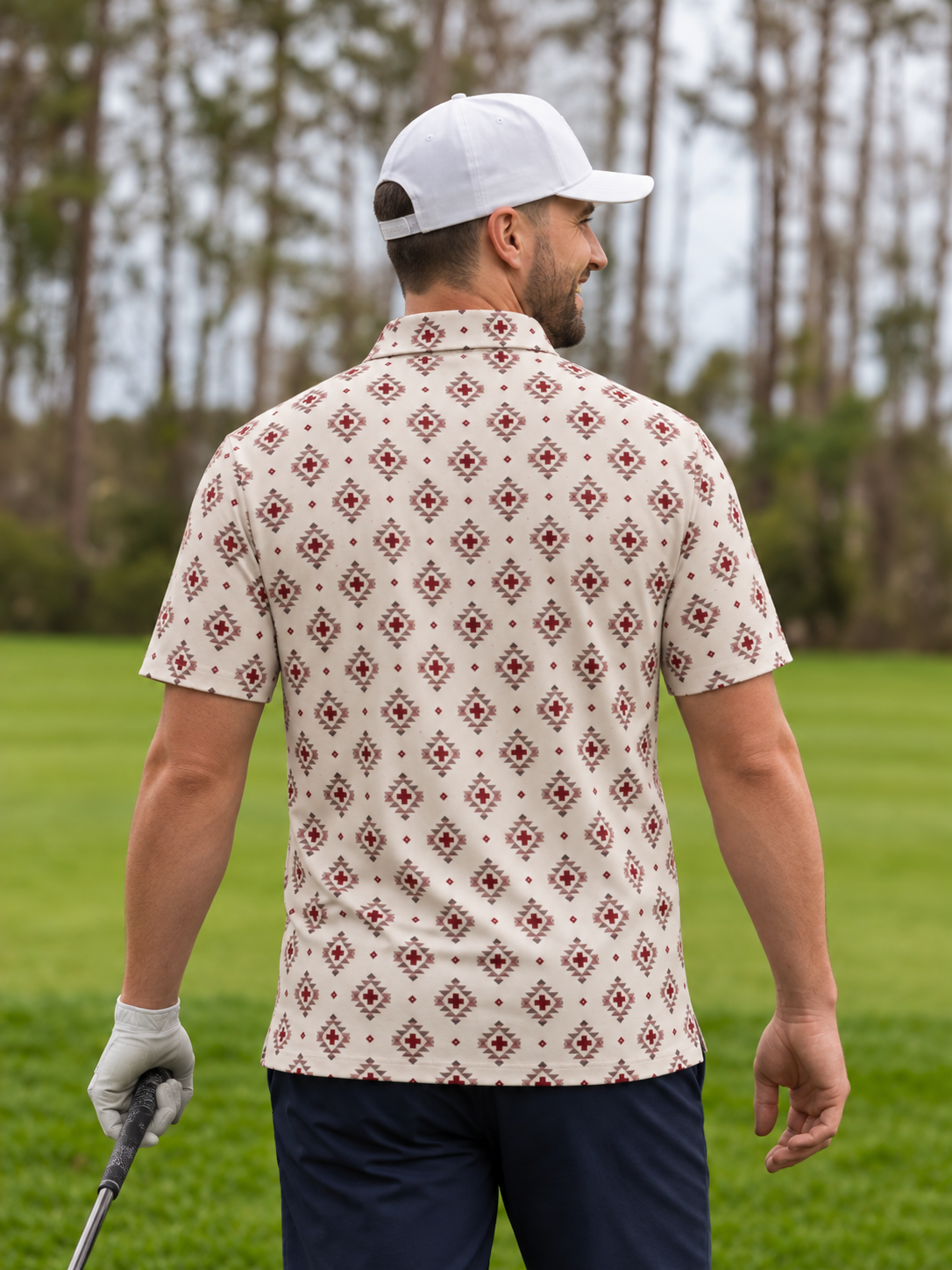Red Geometric Performance Golf Polo