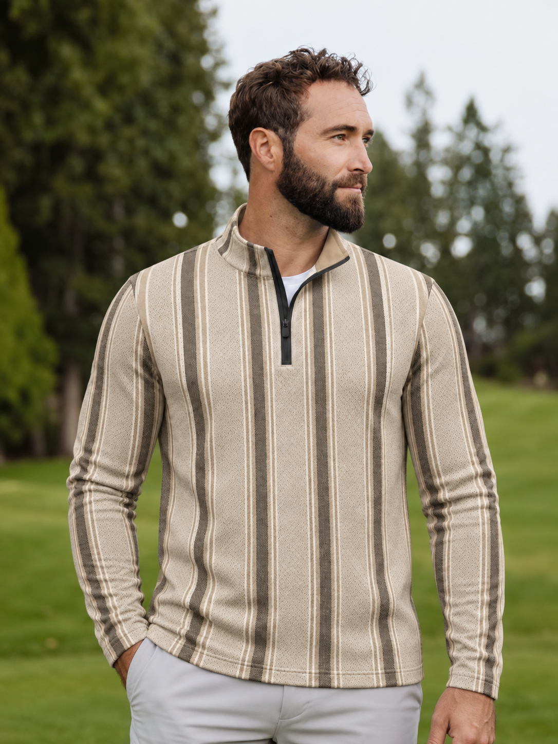 Sandstone Stripe Quarter-Zip Pullover