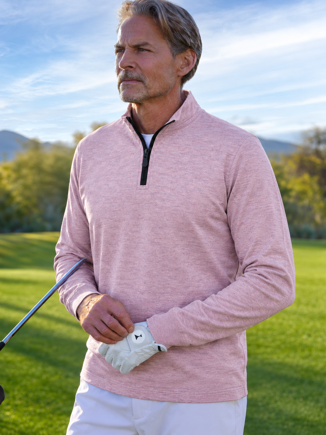Pink Textured Performance Golf Quarter-Zip Pullover