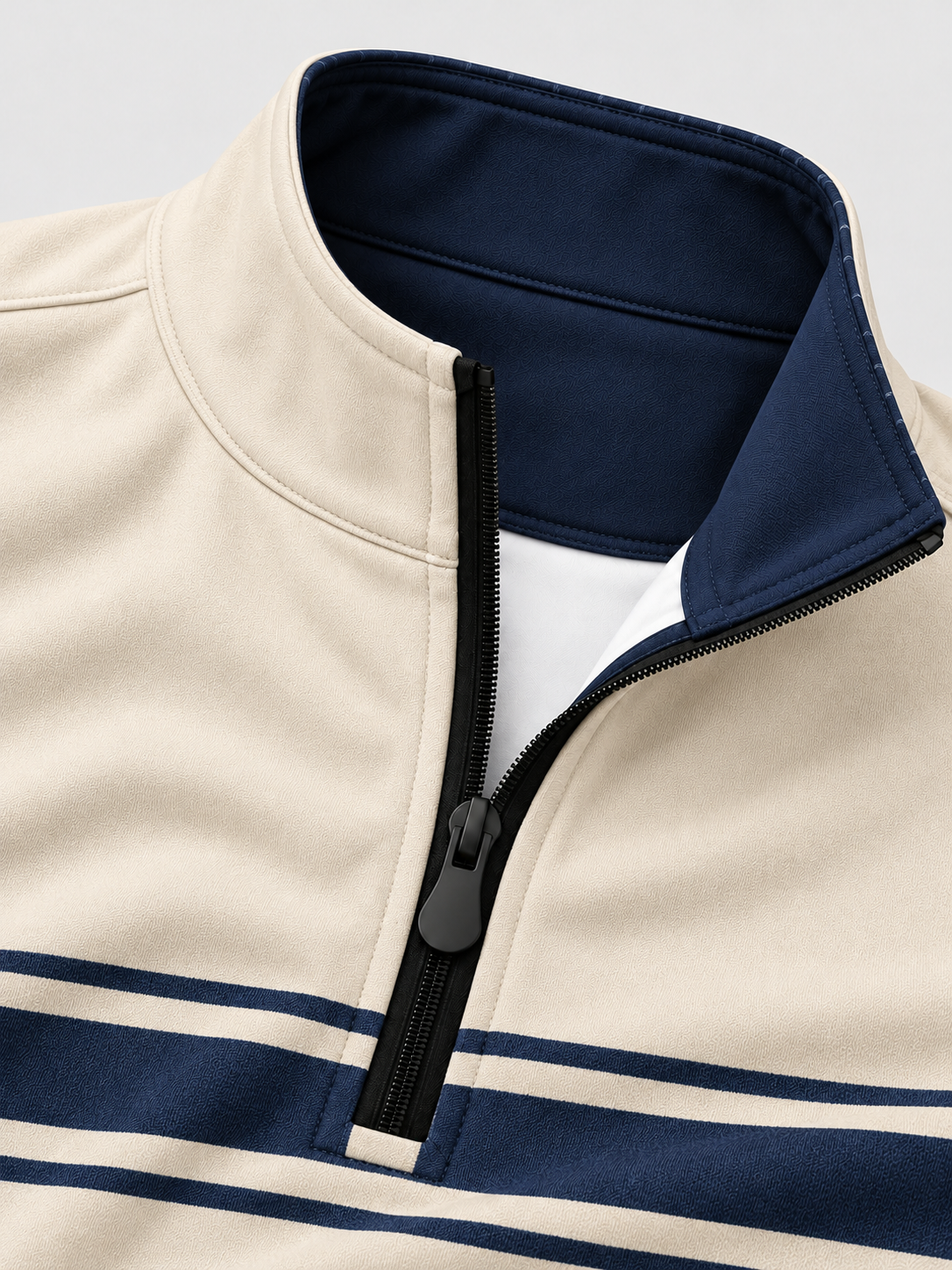 Ivory Navy Chest Stripe Print Performance Golf Quarter-Zip Pullover