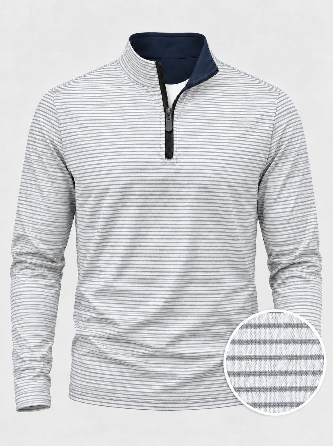 White Gray Striped Performance Golf Quarter-Zip Pullover