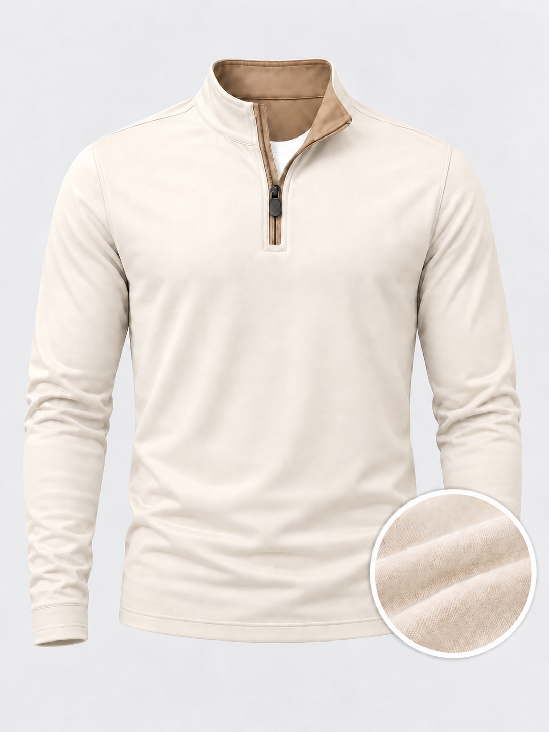 Cream Beige Textured Performance Golf Quarter-Zip Pullover